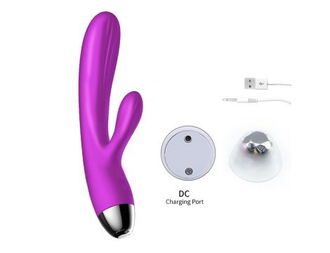 Fioletowy silikonowy wibrator-pulsator USB 14 funkcji z podgrzewaniem - 10
