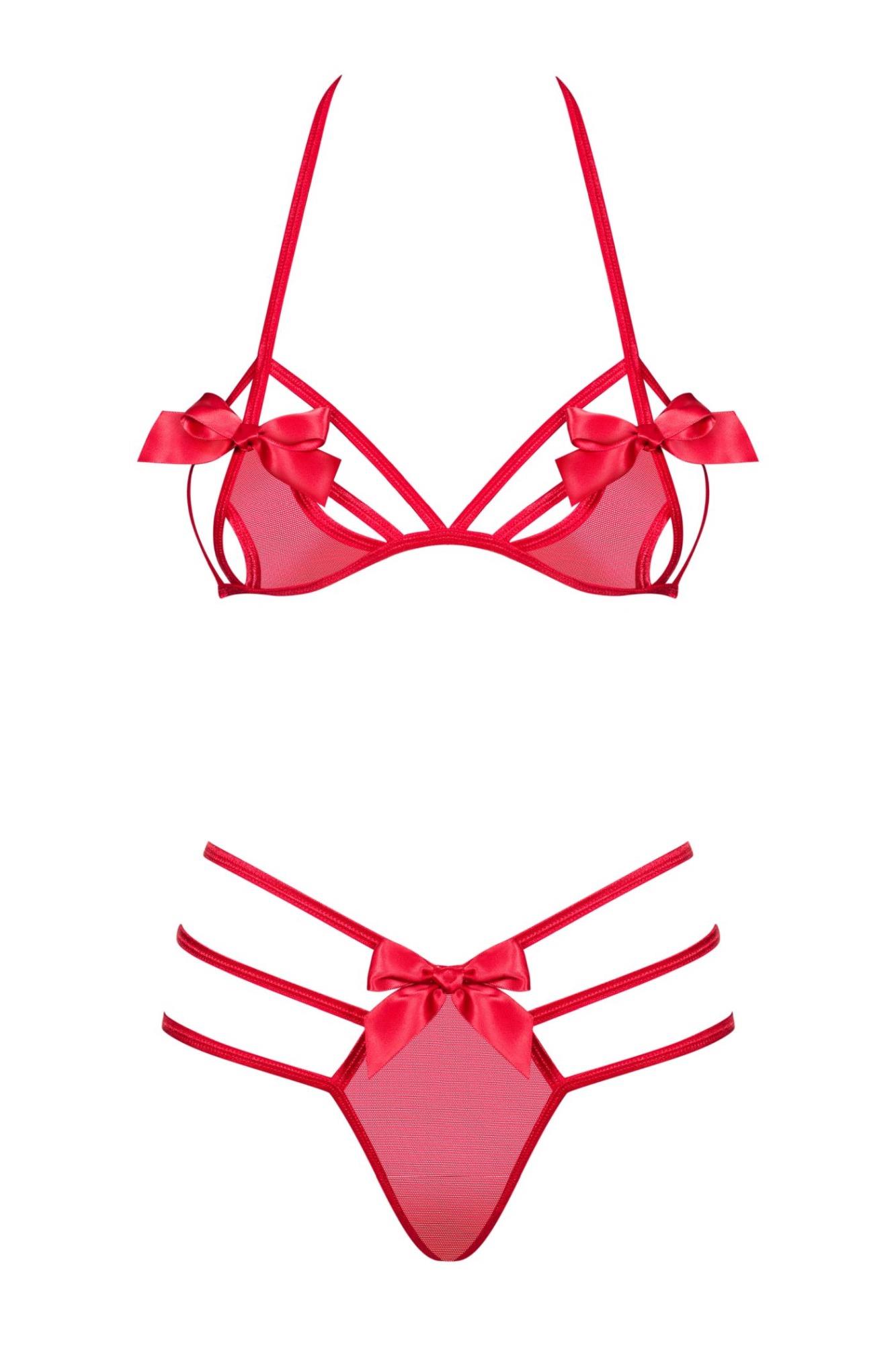 czerwony komplet biustonosz stringi giftella l/xl