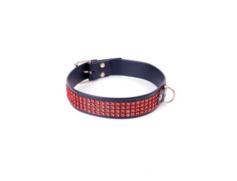 Obroża z kryształkami Fetish B Series czerwona 3 cm - 2