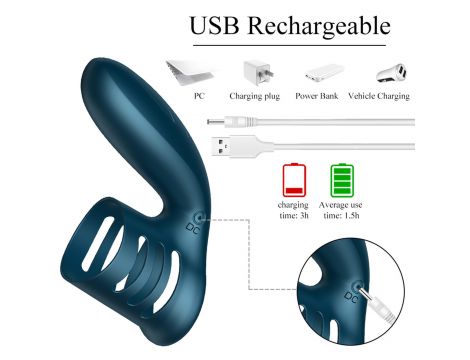 Pierścień wibracyjny silikonowy B Series Fox niebieski USB 7 trybów - 12