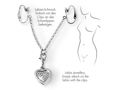 Srebrny łańcuszek z serduszkiem i klipsami labia 12 cm - 10
