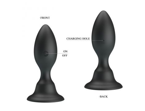 Wibrujący korek analny silikonowy czarny Pretty Love z przyssawką - 3