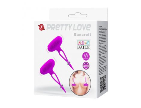 Wibrujące zaciski na sutki Pretty Love Bancroft fioletowe silikonowe 5 cm - 8