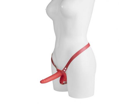 Podwójny strap on Real Safe czerwony 14 5 cm - 2