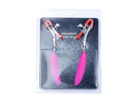 Regulowane metalowe klipsy na sutki z piórkami Fetish B Series 14 cm - 2