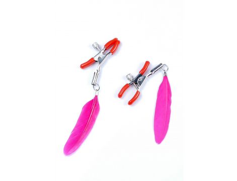 Regulowane metalowe klipsy na sutki z piórkami Fetish B Series 14 cm - 3