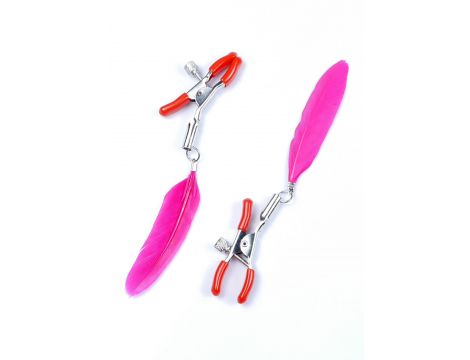 Regulowane metalowe klipsy na sutki z piórkami Fetish B Series 14 cm - 4