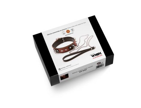 Skórzana obroża męska Whips Collection koniakowa ze smyczą - 7