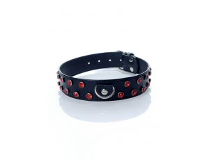Obroża z czerwonymi kryształkami Fetish B Series 3 cm regulowana