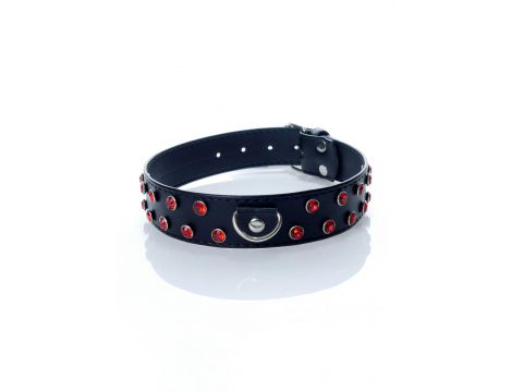 Obroża z czerwonymi kryształkami Fetish B Series 3 cm regulowana