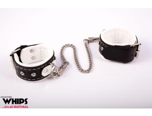 Kajdanki skórzane Whips Collection biało-czarne regulowane