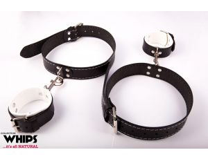 Kajdanki męskie na uda skórzane Whips Collection białe