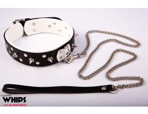 Obroża męska skórzana ze smyczą Whips Collection biała