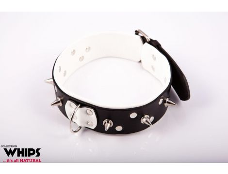 Obroża męska skórzana ze smyczą Whips Collection biała - 2