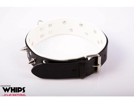 Obroża męska skórzana ze smyczą Whips Collection biała - 3