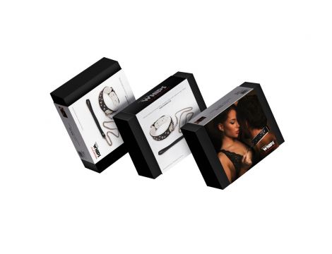 Obroża męska skórzana ze smyczą Whips Collection biała - 4
