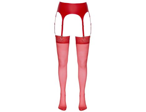 Pończochy Cottelli LEGWEAR czerwone z koronką 20 den - 9