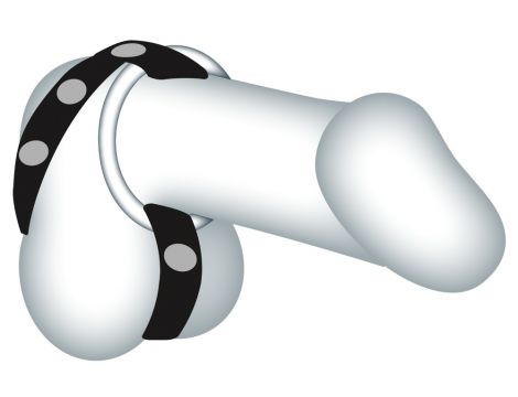 Czarny skórzany pasek z pierścieniami erekcyjnymi Bad Kitty 21 cm - 5