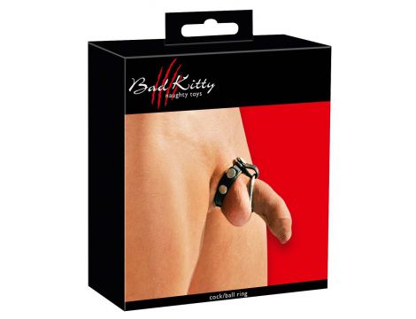 Czarny skórzany pasek z pierścieniami erekcyjnymi Bad Kitty 21 cm - 2