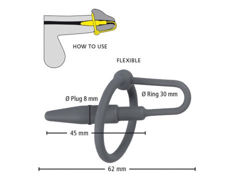 Silikonowy penis plug z pierścieniem na żołądź Penisplug 6,3 cm - 13
