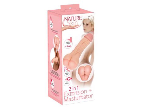 Masturbator Nature Skin 2w1 przedłużka penisa TPE 21 cm - 2