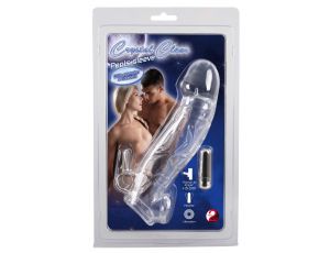 Przezroczysta przedłużka na penisa Crystal z wibracją 23 cm