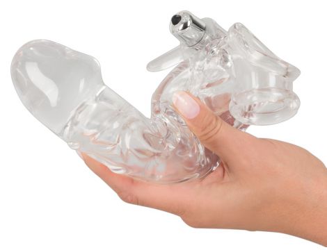 Przezroczysta przedłużka na penisa Crystal z wibracją 23 cm - 10