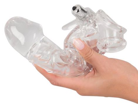 Przezroczysta przedłużka na penisa Crystal z wibracją 23 cm - 11