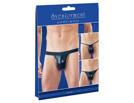 Zestaw 3 czarnych stringów męskich wetlook Svenjoyment SL - 2
