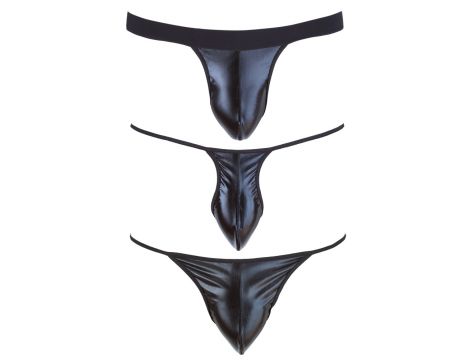 Zestaw 3 czarnych stringów męskich wetlook Svenjoyment SL - 6