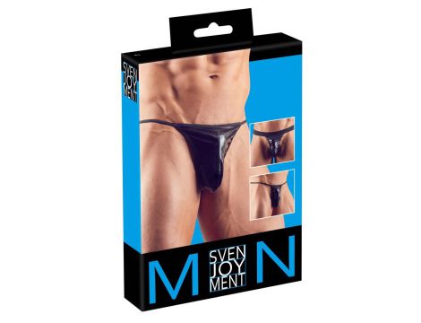 Zestaw 3 czarnych stringów męskich wetlook Svenjoyment SL