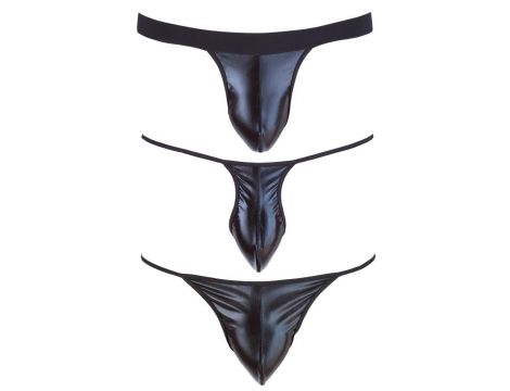 Zestaw 3 czarnych stringów męskich wetlook Svenjoyment SL - 9