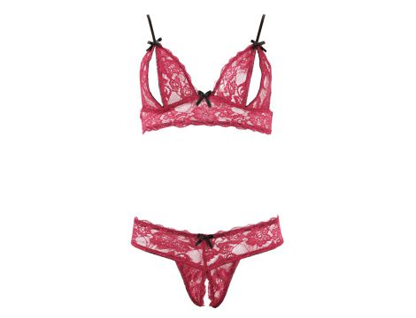 Komplet bielizny Cottelli LINGERIE koronka otwarty L - 8