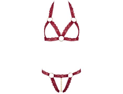 Komplet bielizny Cottelli LINGERIE otwarty czerwony M/L z łańcuszkiem - 9
