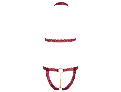 Komplet bielizny Cottelli LINGERIE otwarty czerwony M/L z łańcuszkiem - 15