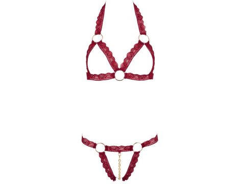 Komplet bielizny Cottelli LINGERIE otwarty czerwony M/L z łańcuszkiem - 18