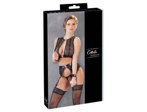 Zestaw top bondage Cottelli wet look z kajdankami M