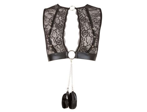 Zestaw top bondage Cottelli wet look z kajdankami M - 16
