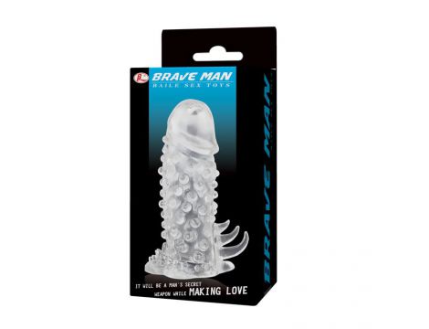 Przedłużka na penisa żebrowana Baile Brave Man transparentna 13.5 cm - 5