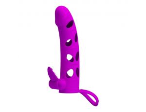 Wibrująca przedłużka silikonowa na penisa z paskiem Pretty Love czarna 17cm