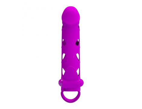 Wibrująca przedłużka silikonowa na penisa z paskiem Pretty Love czarna 17cm - 3
