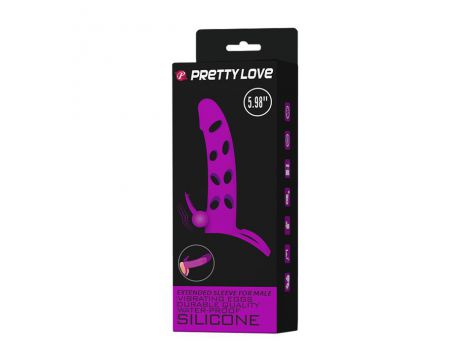 Wibrująca przedłużka silikonowa na penisa z paskiem Pretty Love czarna 17cm - 2