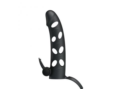Wibrująca nakładka na penisa z paskiem Pretty Love czarna 17 cm - 6