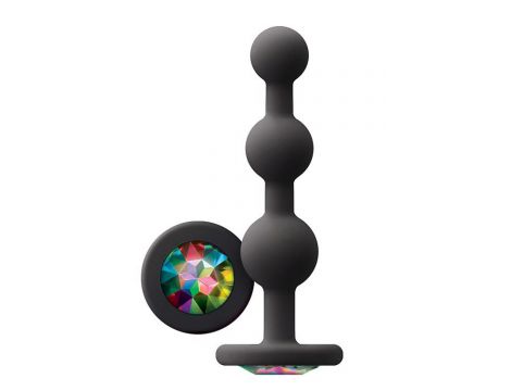 Korek analny silikonowy Glams Ripple Rainbow Gem czarny - 3