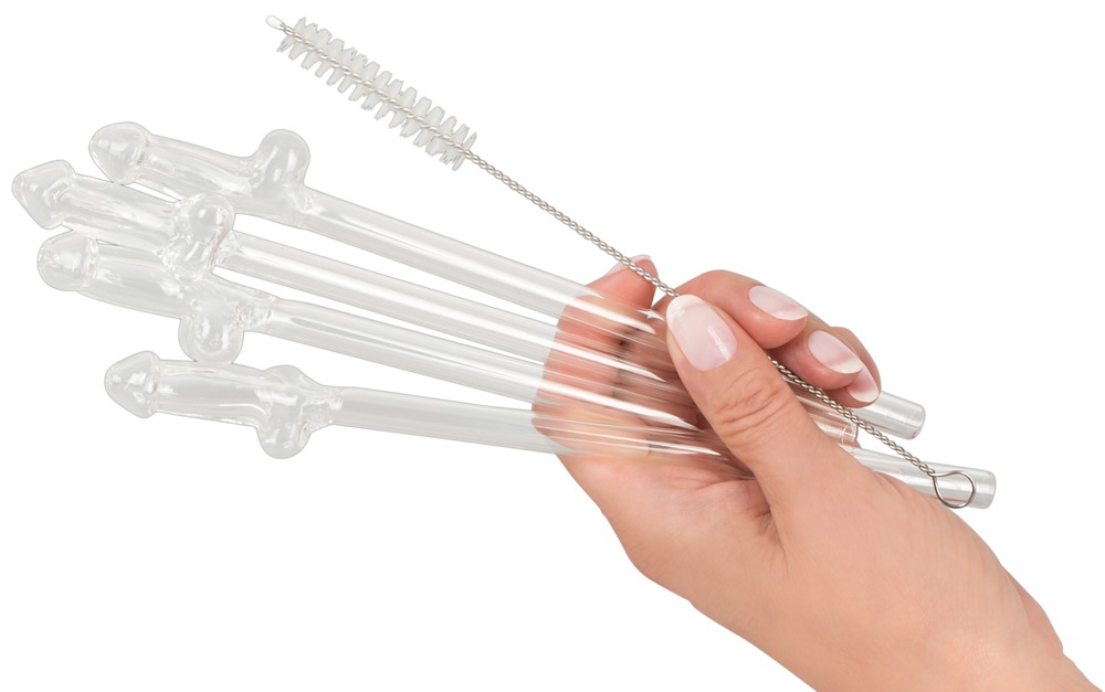 glass drinking straw willy x 4