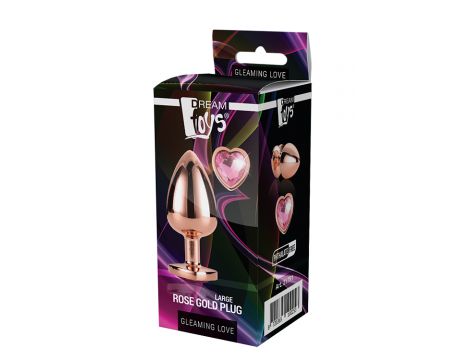Duży korek analny z sercowym kamieniem Gleaming Love różowozłoty - 7
