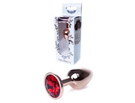 Stalowy korek analny z diamencikiem czerwono złoty 7 cm HeavyFun