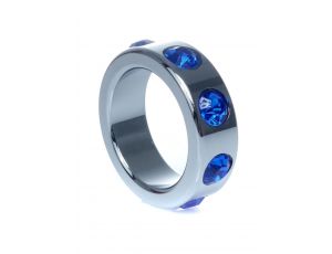 Stalowy pierścień erekcyjny z granatowymi diamencikami B-Series mały
