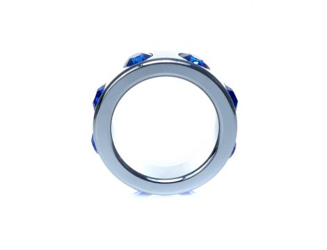 Stalowy pierścień erekcyjny z granatowymi diamencikami B-Series mały - 2