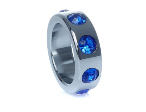 Stalowy pierścień erekcyjny z granatowymi diamencikami B-Series mały - 3